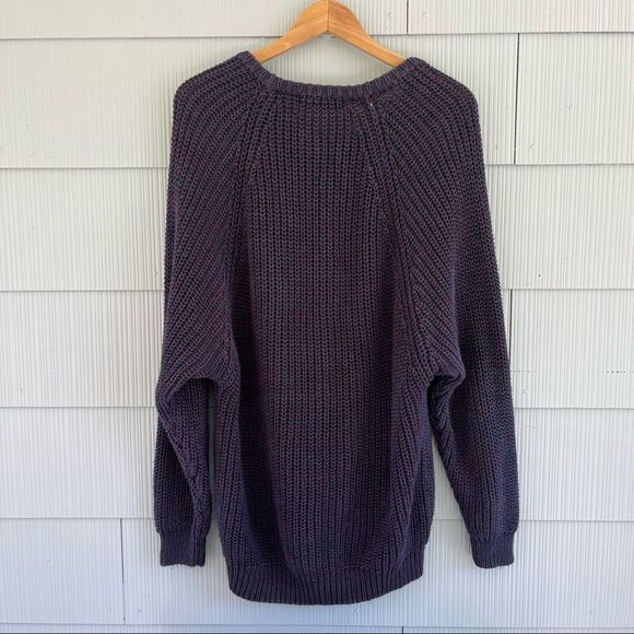 Blue Multicolor Ribbed Knit Vintage Crew Neck Sweater Cozy Oversized  XL - Picture 3 of 4